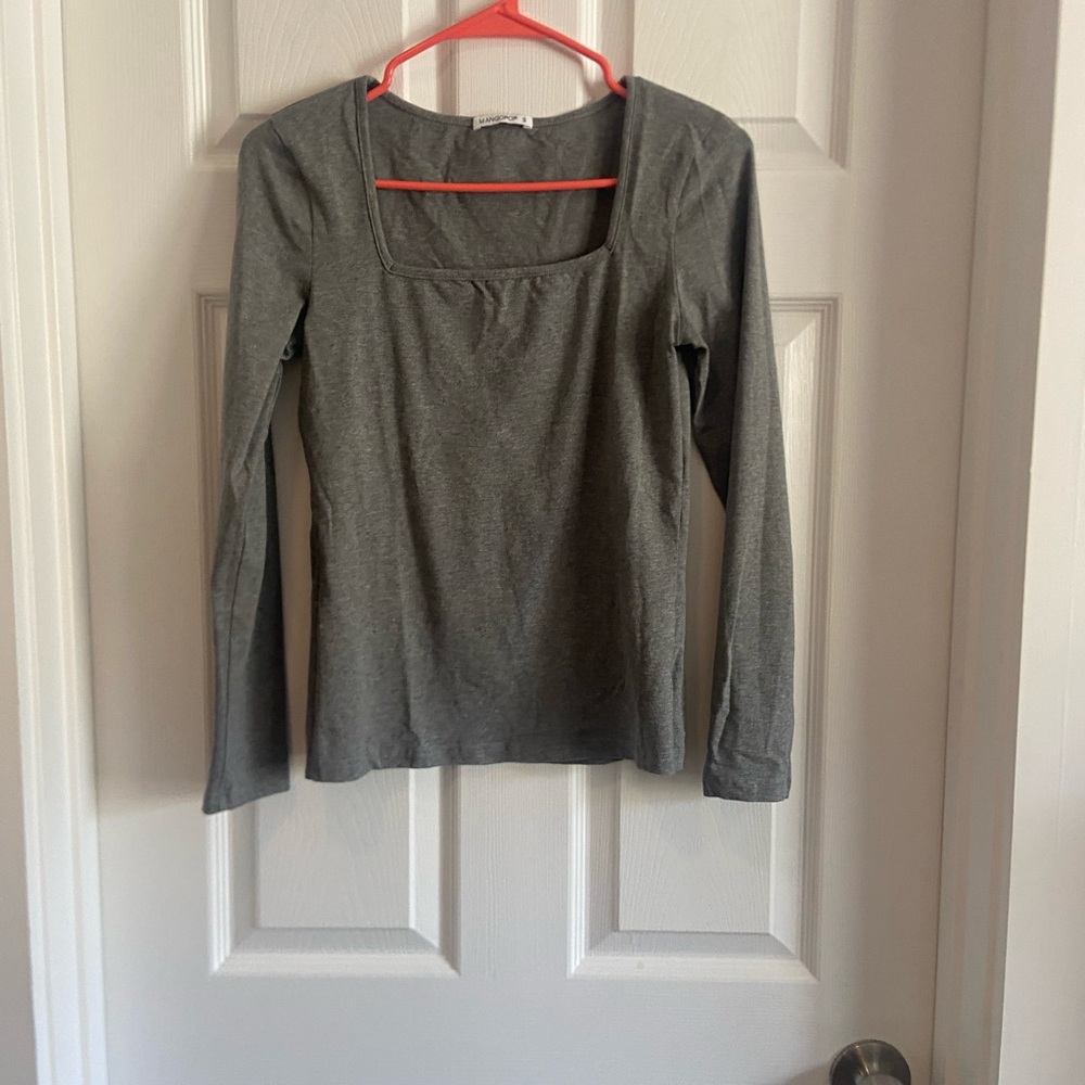Mango Gray Fitted Blouse with Long Sleeves